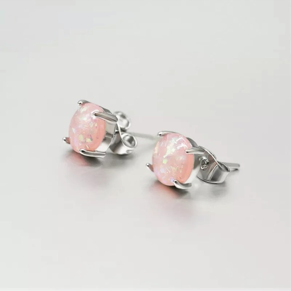 Round Cut Opal Earring Women Jewelry Romantic 925 Silver Stud Earrings for Girls - Picture 2 of 4